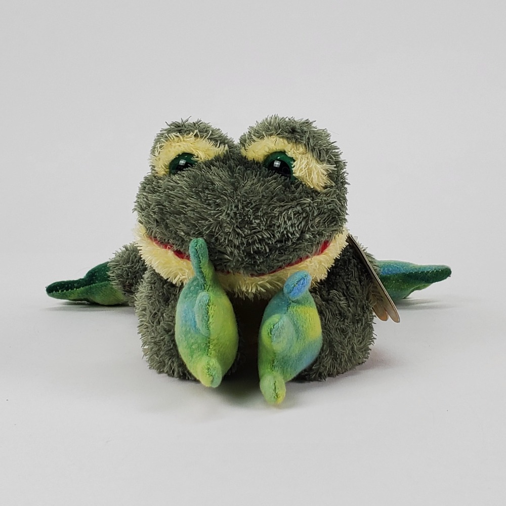 Aurora World Green Frog Plush Shaggy Stuffed Animal Toy 8 inch Weighted Bottom